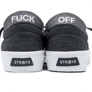 Straye Logan skateboard Black Sneakers with hidden message F*CK OFF